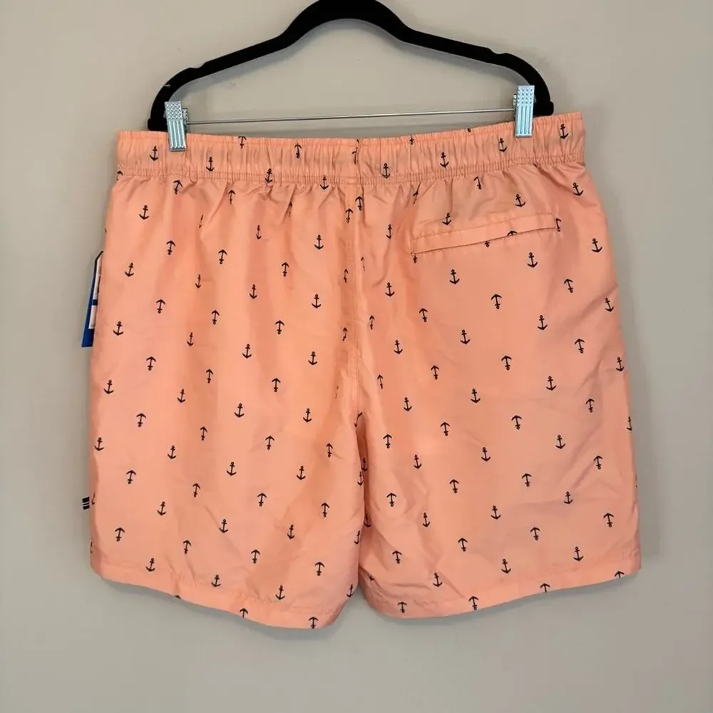Nautica Mens Elastic Waist Quick Dry Peach Anchor Swim Trunks Shorts Size XL NWT